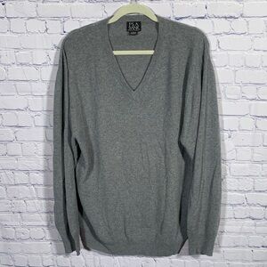 Jos. A. Bank Mens Traveler's Collection V-Neck Pullover Cashmere Sweater Gray XL